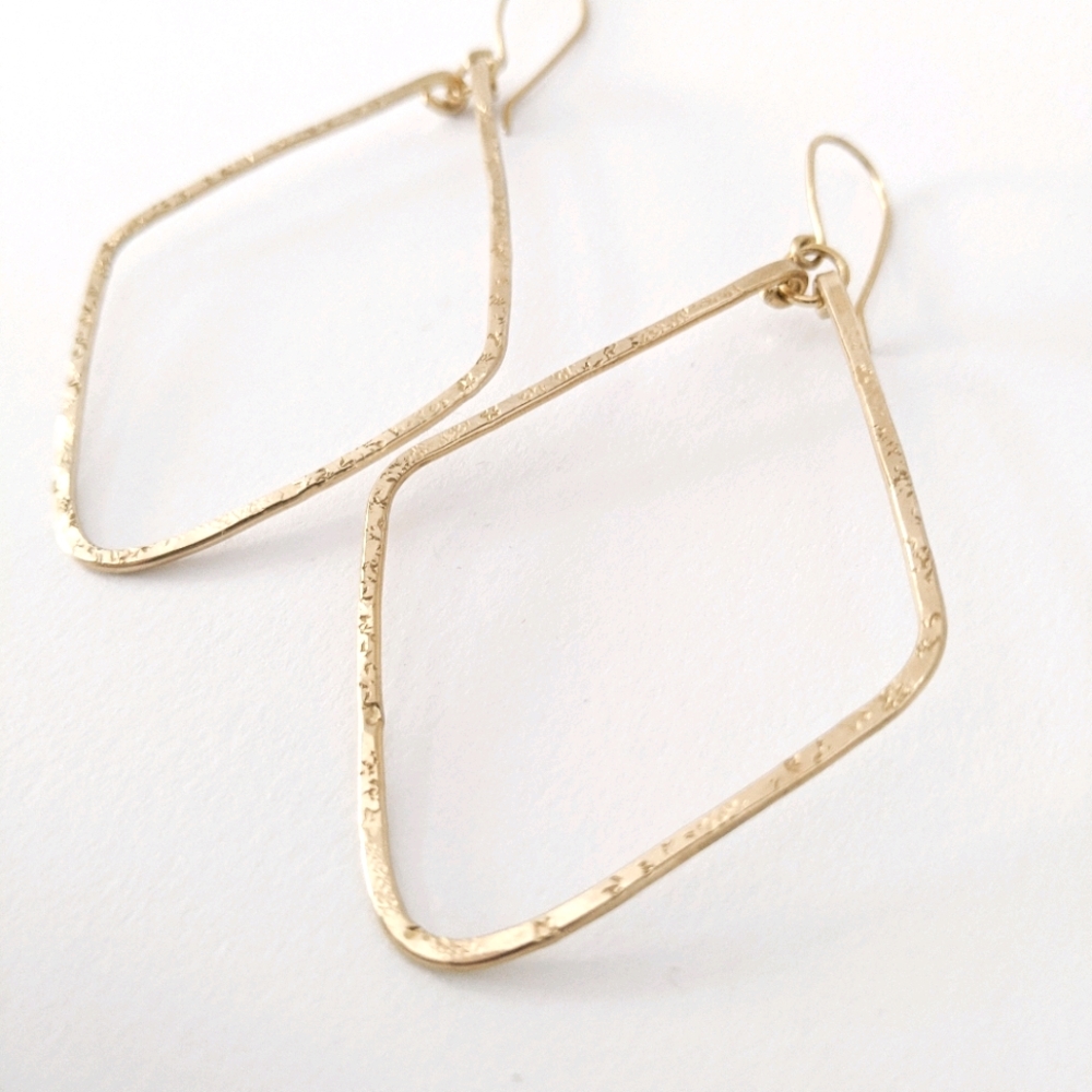 Stardust Diamond Hoop Earrings - Handcrafted Raw Brass Hammered Statement